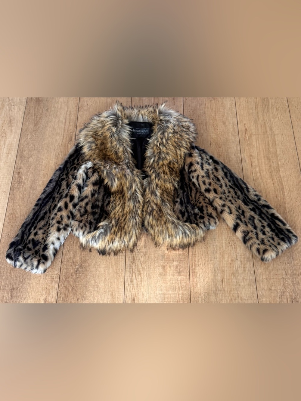 Donna Salyers Fabulous Furs Leo Leopard Faux Fur Cropped Bolero Jacket S